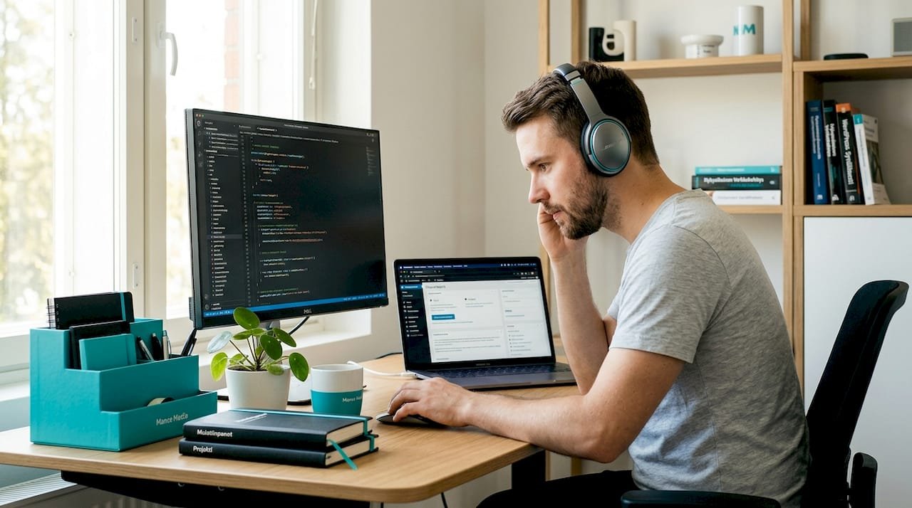 Kehittäjä tarkastelee WordPress-laajennuksen tiedostoja ja hallintapaneelia.