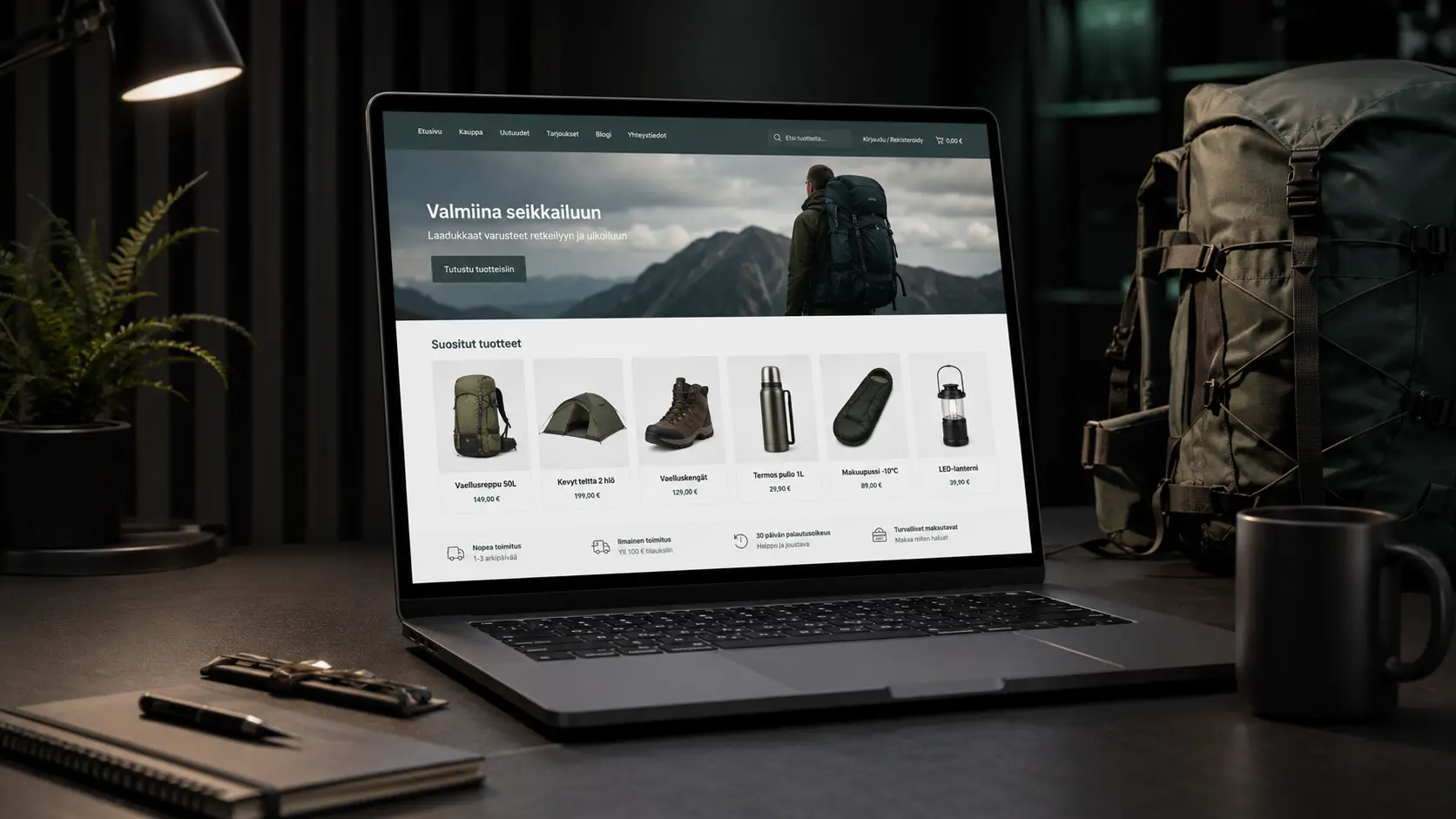 WooCommerce Verkkokauppa yritykselle joka myy vaellustuotteita