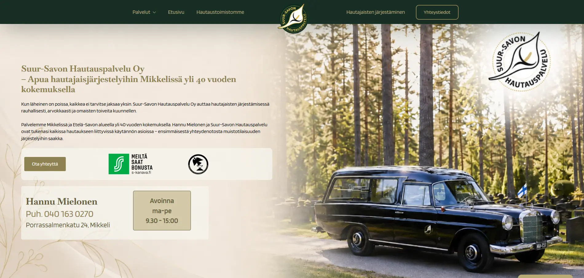 Verkkosivut hauataspalvelulle Mikkelistä